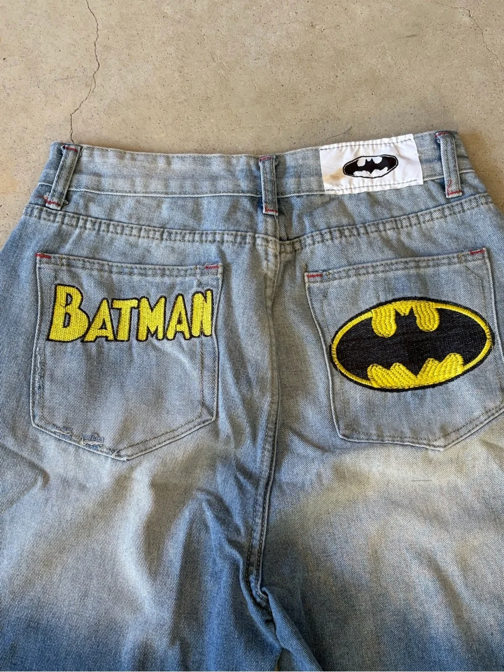 Batman Wide Leg Faded Skate Jeans Embroidered Back Pockets